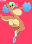  2017 3mangos anthro areola big_breasts blue_eyes breasts butt cheerleader clothing female footwear green_hair hair hi_res mammal mustelid nipples one_eye_closed open_mouth otter pom_poms shoes simple_background solo wink 