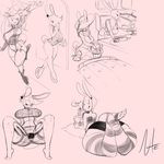  anthro breasts clothed clothing female hi_res lagomorph mammal monochrome multiple_images nite rabbit sketch_page slightly_chubby sweat swimsuit thick_thighs 