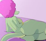  2017 afro anthro arm_support bed big_breasts big_butt biped bracelet breasts butt butt_focus crocodilian davidsanchan digital_drawing_(artwork) digital_media_(artwork) donkey_kong_(series) ear_piercing eyelashes fangs female green_nipples green_tail hair jewelry kalypso kremling leaning_on_elbow long_tail lying nintendo nipples non-mammal_breasts nude on_bed on_side piercing purple_hair rear_view reptile scalie side_boob slim small_waist smile solo thick_thighs two_tone_tail video_games voluptuous wide_hips yellow_tail 