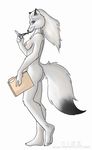  anthro arctic_fox blue_eyes breasts canine chakona_space eyewear female folder fox fur glasses hair mammal nipples nude simple_background sketchmuffin trina_snowfox white_background white_fur white_hair 