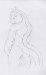  2017 alien anthro balls big_balls feline floof fur geno28_(artist) hi_res kurt_the_thunderfloof male mammal monochrome pencil_(artwork) pinup pose rear_view simple_background solo tagme traditional_media_(artwork) 