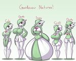  5:4 big_breasts breast_size_difference breasts brown_eyes cleavage clothed clothing english_text eyelashes female gardevoir group hair hi_res huge_breasts humanoid larger_female limebreaker looking_at_viewer nintendo not_furry partially_clothed pok&eacute;mon size_difference smaller_female text thick_thighs video_games wide_hips 