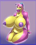  alien big_breasts breasts female huge_breasts looking_at_viewer makeup nipples nolollygagging_(artist) smile solo thick_thighs voluptuous wide_hips 