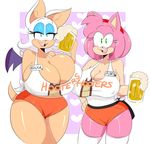  alcohol amy_rose beer beer_mug beverage big_breasts breasts clothing hooters huge_breasts jinu rouge_the_bat shorts sonic_(series) 