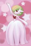  2015 clarion female gardevoir green_hair hair humanoid looking_at_viewer mega_evolution mega_gardevoir nintendo not_furry pink_background pok&eacute;mon raised_arm red_eyes short_hair simple_background solo spread_arms star video_games 