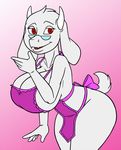  2017 anthro apron big_breasts boss_monster breasts caprine cleavage clothed clothing creatiffy eyelashes eyewear female fur glasses goat horn invalid_tag mammal mature_female open_mouth red_eyes solo toriel undertale video_games white_fur 