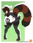  anthro bent_over bulge clothed clothing dickgirl facial_piercing intersex lip_piercing looking_at_viewer mammal nipple_bulge piercing red_panda smile solo standing suki_yamamoto thick_thighs veyll 