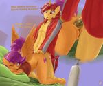  2017 anal anal_penetration anthro beard bed bottomless clothed clothing cutie_mark dialogue dock equine erection facial_hair fan_character female friendship_is_magic from_behind_position fur horn horse inside lube male mammal my_little_pony orange_fur pegasus penetration penis pony pussy scootaloo_(mlp) sex the-minuscule-task unicorn wings yellow_fur 