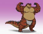  2016 anthro biceps biped claws clothed clothing digital_drawing_(artwork) digital_media_(artwork) dinosaur front_view gillpanda looking_at_viewer male muscular muscular_male scalie simple_background smile solo standing teeth 