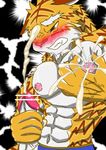  blush censored cum feline male_lactation mammal masturbation milk muscular penis roya tiger vein veiny_penis yellow_eyes 