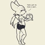  2017 4_fingers alcohol anthro barefoot bat bat_wings beer beverage breasts butt clothed clothing croptop digital_media_(artwork) english_text female food half-closed_eyes hooters itsunknownanon looking_at_viewer mammal membranous_wings midriff monochrome pose presenting presenting_hindquarters rear_view rouge_the_bat shorts simple_background solo sonic_(series) standing sweat text waiter white_background wings 