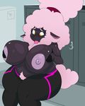  2017 anthro big_breasts black_skin blep breasts caprine dark_skin digital_media_(artwork) female fur huge_breasts mammal mcsweezy nipples pink_fur pink_tongue pubes sheep slightly_chubby solo thick_thighs tongue tongue_out wool 