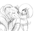  anthro black_and_white canine caprine clothing cute duo eyes_closed goat halo hladilnik hoodie horn male mammal monochrome petting smile tommy_(hladilnik) wolf 