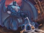  2017 balls blue_scales claws cum domination dragon facial_piercing garuganto hair human male male/male mammal muscular nose_piercing paws pecs penis piercing plussun scales smile tongue wings yellow_eyes 