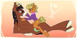  2017 absurd_res black_hair blonde_hair blue_eyes clothed clothed_feral clothing cutie_mark duo ear_piercing earth_pony equine eye_contact female feral friendship_is_magic green_eyes hair hat hi_res hooves horse long_hair male mammal ms_harshwhinny_(mlp) my_little_pony neko-me piercing pony smile troubleshoes_(mlp) 