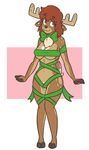  2017 :3 anthro antlers big_breasts biped bow breasts brown_countershading brown_eyes brown_fur brown_hair brown_nose brown_spots brown_tail cervine clothed clothing cloven_hooves countershade_tail countershade_torso countershading deer digital_drawing_(artwork) digital_media_(artwork) digitigrade eyelashes female fluffy fluffy_tail freckles front_view full-length_portrait fur gift_wrapped hair heart_marking hi_res hooved_fingers hooves horn looking_away looking_up mammal multicolored_fur muzzle_(marking) navel navel_rim neck_tuft nipple_bulge pink_background portrait pubes ribbons short_hair short_tail simple_background skimpy slightlysimian slim small_waist smile solo spots spotted_fur standing stylized_pubes tan_fur tan_tail tuft two_tone_fur two_tone_tail voluptuous white_background white_countershading 
