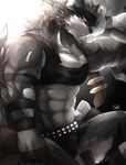  2017 abs anthro biceps big_muscles canine clothed clothing digital_media_(artwork) fur hi_res kemono male mammal muscular muscular_male pecs red_eyes tach8 wolf 