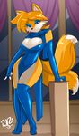  anal anthro armwear breasts bridal_gauntlets canine cleavage clothed clothing collar copyright crossgender cum eyeshadow fan_character female fox gloves invalid_tag leash leggings legwear makeup mammal miles_prower scarf shonuff shonuff44 simple_background solo_focus sonic_(series) thigh_highs 