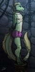  2017 4_toes anthro barefoot big_tail biped black_eyebrows black_nose bleats bound boxers_(clothing) bulge chain claws clothed clothing countershade_tail countershade_torso countershading digital_media_(artwork) eyebrows fur green_scales green_tail hands_behind_back hands_tied hanged hi_res lizard long_tail male multicolored_scales multicolored_tail noose purple_bottomwear purple_clothing purple_underwear reptile rope scales scalie sek-raktaa side_view signature snout solo standing stool tail_tuft tan_countershading tan_scales tan_tail thick_tail toe_claws toes topless torn_clothing tuft two_tone_scales underwear whiskers yellow_fur yellow_tail 