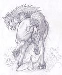  anal anal_vore animal_genitalia badboy13 balls dragon equine feral flaccid horse living_insertion looking_at_viewer looking_back male mammal pencil_(artwork) penis raised_leg rear_view size_difference sketch smile traditional_media_(artwork) vore 