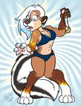  2017 anthro black_fur blue_eyes blue_hair bouncyotter bra breasts brown_fur cleavage clothed clothing female fluffy fluffy_tail fur hair mammal mustelid navel otter panties shawnthegirl skunk solo transformation underwear white_fur white_hair 