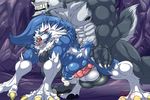  2017 4_toes 5_fingers abs all_fours anal anal_penetration animal_genitalia animal_penis anthro anthro_on_anthro balls being_held biceps big_balls big_dom_small_sub black_nose blue_hair blue_nose blue_skin canine canine_penis clenched_teeth cum cum_in_ass cum_inside cumshot darkstalkers doggystyle drooling duo ejaculation erection eyes_closed from_behind_position fur grey_fur hair hand_on_chest hand_on_thigh hungothenomster jon_talbain knot male male/male mammal multicolored_fur multicolored_hair multicolored_skin muscular muscular_male nipples nude open_mouth orgasm pawpads paws penetration penis pink_penis rough_(disambiguation) saliva sex sharp_teeth size_difference teeth toes tongue tongue_out two_tone_fur two_tone_hair two_tone_skin vein video_games were werewolf white_fur white_hair white_skin wolf 