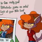  aged_down angry anon anthro brown_fur candle canine chest_tuft clothing dialogue disembodied_hand dress english_text female flannel frown fur ghoul_school hair mammal offscreen_character orange_hair scooby-doo_(series) smile text tjpones tuft were werewolf winnie_werewolf yellow_eyes 