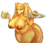  2017 absurd_res alcohol anthro bedroom_eyes beer beverage big_breasts breasts burger canine digital_media_(artwork) dog dogmom eyebrows female food fur hair half-closed_eyes hi_res mammal maplepudding_(artist) saluki seductive simple_background slightly_chubby smile solo thick_thighs voluptuous waiter wide_hips 