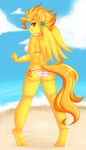 2014 anthro bikini butt clothing cloud corrupteddiscipline cutie_mark equine feathered_wings feathers female friendship_is_magic fur hair hi_res mammal my_little_pony orange_hair outside pegasus rear_view sky solo spitfire_(mlp) standing swimsuit wings wonderbolts_(mlp) yellow_feathers yellow_fur 