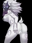 black_nipples breasts caprine female fur hair hand_on_butt kindred_(lol) lamb_(lol) league_of_legends long_ears long_hair looking_back mammal markings mask nipples presenting presenting_pussy pussy riot_games sny999_(artist) solo video_games white_fur white_hair 