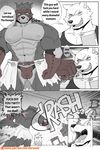  abs anthro biceps big_muscles canine clothed clothing comic fur greyscale male mammal monochrome muscular muscular_male naruever nipples pecs wolf zack_(naruever) 