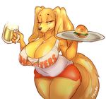  2017 absurd_res alcohol anthro bedroom_eyes beer beverage big_breasts breasts burger canine clothed clothing dog dogmom eyebrows female food fur hair half-closed_eyes hi_res hooters long_hair looking_at_viewer mammal maplepudding_(artist) mature_female saluki seductive thick_thighs voluptuous waiter wide_hips 