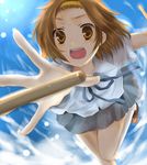 bad_id bad_pixiv_id brown_eyes brown_hair hairband k-on! kneehighs loafers open_mouth outstretched_arm outstretched_hand reaching round_teeth school_uniform shoes short_hair skirt socks solo suzuka_(rose_coffee) tainaka_ritsu teeth white_legwear 