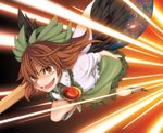  arm_cannon asymmetrical_clothes bad_id bad_pixiv_id brown_hair cape eyes face mismatched_footwear reiuji_utsuho short_hair solo touhou uousa-ou weapon wings 