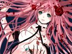  aqua_eyes bad_id bad_pixiv_id flower hair_flower hair_ornament irohasu long_hair megurine_luka pink_hair rose smile solo vocaloid 