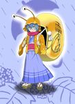  blue_hair geta glasses highres izuna_nie original rain short_hair snail solo teruterubouzu touhou umbrella 