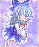  bad_id bad_pixiv_id blue_eyes blue_hair cirno hair_ribbon marker_(medium) millipen_(medium) plaid plaid_scarf ribbon scarf shikishi short_hair snowman solo touhou traditional_media wings yukko 