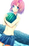  airi_(cheri-blossam) blue_eyes food fruit higurashi_no_naku_koro_ni holding holding_food holding_fruit orange_hair ryuuguu_rena solo watermelon 