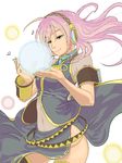  aqua_eyes bad_id bad_pixiv_id fuyunokoku headset long_hair megurine_luka midriff musical_note navel pink_hair solo thighhighs vocaloid 