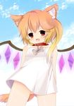  bad_id bad_pixiv_id blonde_hair chemise collar dog_tags emuo_(mosao) flandre_scarlet highres kemonomimi_mode solo strap_slip touhou 