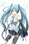  aqua_hair detached_sleeves hatsune_miku highres long_hair nami_(snow) necktie skirt solo thighhighs twintails very_long_hair vocaloid 