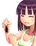  bangs blunt_bangs blush brown_hair bug child closed_eyes cockroach fang highres insect long_hair original shinashi_(elside) smile solo 