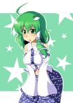  absurdres deathmegane detached_sleeves green_eyes green_hair hair_ornament highres kochiya_sanae solo touhou 