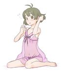  adjusting_hair akizuki_ryou barefoot blush crossdressing ebinera feet idolmaster idolmaster_dearly_stars lingerie lipstick makeup male_focus negligee nightgown otoko_no_ko panties sitting smile solo underwear 