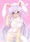  :p animal_ears bad_id bad_pixiv_id bespectacled blush breasts bunny_ears etou_(cherry7) glasses hat highres large_breasts licking long_hair nurse nurse_cap purple_hair red_eyes reisen_udongein_inaba solo thermometer thighhighs tongue tongue_out touhou very_long_hair white_legwear 