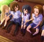  5girls akiyama_mio bad_id bad_pixiv_id black_hair blonde_hair blush brown_eyes brown_hair grin hairband hirasawa_yui k-on! kneehighs kotobuki_tsumugi legs loafers long_hair multiple_girls nakano_azusa pantyhose piroaki ribbon school_uniform shoes short_hair sitting skirt smile socks tainaka_ritsu twintails 