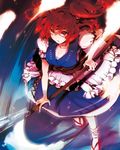  bad_id bad_pixiv_id breasts cleavage frills full_body hair_bobbles hair_ornament hitodama large_breasts onozuka_komachi puffy_short_sleeves puffy_sleeves red_eyes red_hair sandals sash scythe short_sleeves short_twintails skirt skirt_set socks solo touhou twintails two_side_up yukizen 