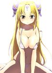  3381cm arm_support bad_id bad_pixiv_id bikini blonde_hair blush breasts brown_eyes cleavage facial_mark forehead_mark galaxy_angel large_breasts long_hair navel ranpha_franboise simple_background sitting solo strap_slip swimsuit very_long_hair wariza 