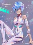  ayanami_rei bandages bare_shoulders blue_hair bodysuit kome_(kokomoti) neon_genesis_evangelion plugsuit red_eyes short_hair solo tegaki white_bodysuit 