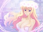  blue_eyes breasts cleavage large_breasts lipstick long_hair macross macross_frontier makeup md5_mismatch pandaun pink_hair sheryl_nome solo tears wreath 